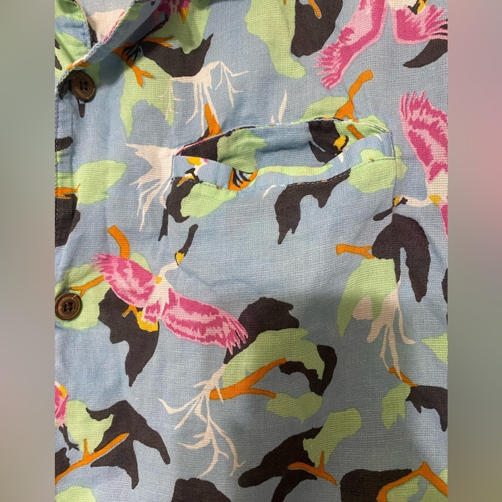Patagonia vintage Tropical Bird Heron Crane Short Sleeve Shirt size L - Picture 2 of 6